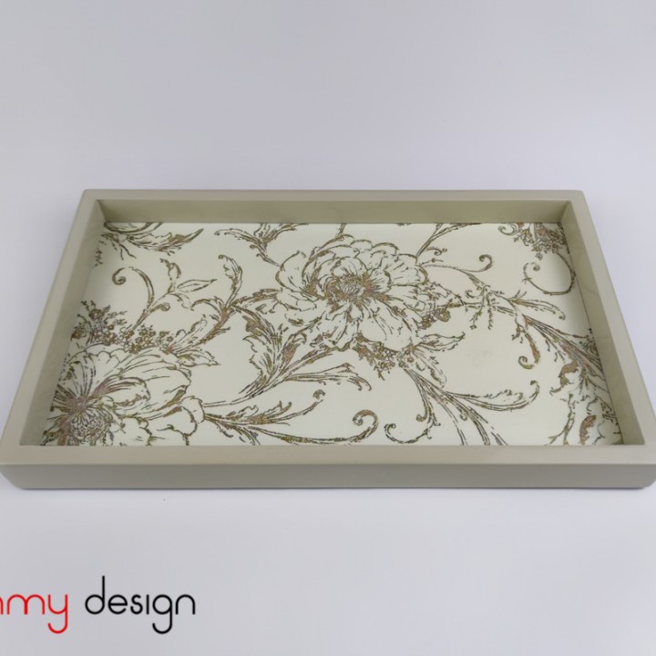 Cream rectangular lacquer tray with hand-painted chrysanthemum 18*30 cm